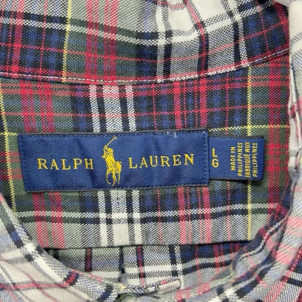 Ralph Lauren shirt mens L long sleeve button down Multicolor Tartan plaid Pocket